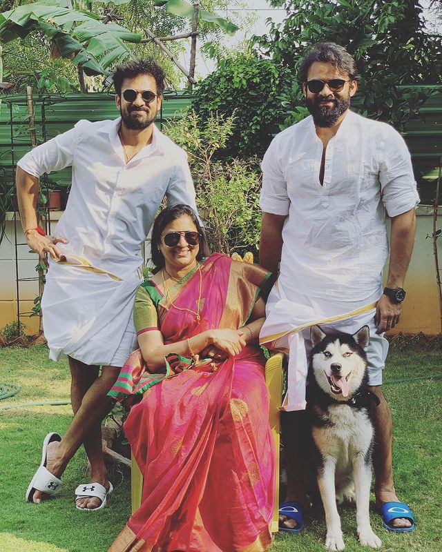 Sai Dharam Tej with his Mother and Brother